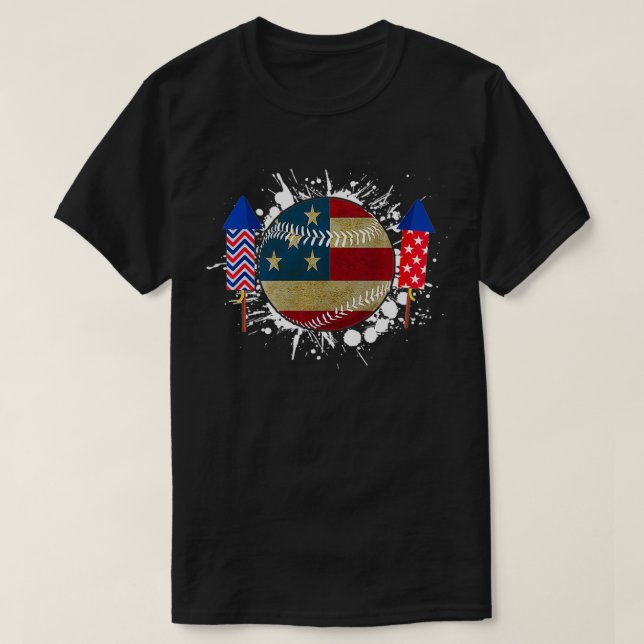 T-shirt Drapeau américain de baseball 4 juillet hommes amé (Design devant)