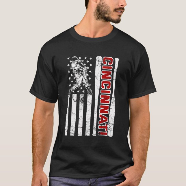 T-shirt Drapeau américain de baseball Vintage de Cincinnat (Devant)
