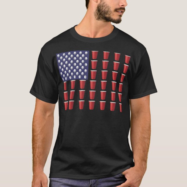 T-shirt Drapeau américain de la Coupe Rouge Solo Beer Pong (Devant)