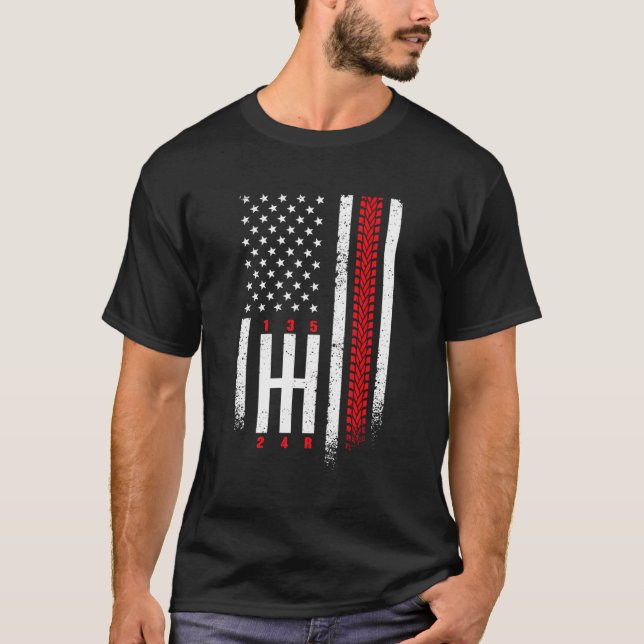 T-shirt Drapeau américain de la course des engins mécaniqu (Devant)