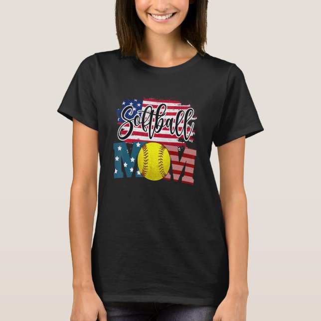 T-shirt Drapeau américain de la maman du softball (Devant)