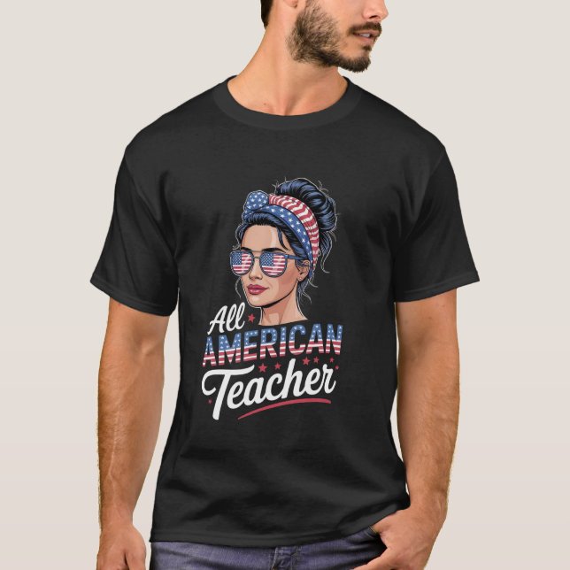 T-shirt Drapeau américain de l'enseignant 4 juillet USA (Devant)