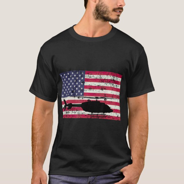 T-shirt Drapeau américain de l'hélicoptère Patriotic Bell  (Devant)