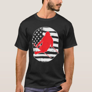 T-shirt Drapeau américain de ski libre 4 juillet Vin