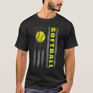 T-shirt Drapeau américain de softball patriotique