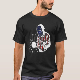 T-shirt Drapeau américain de soudure pour hommes en détres