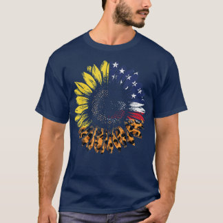 T-shirt Drapeau américain de tournesol léopard 4 juillet P