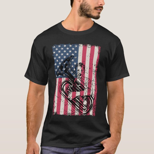 T-shirt Drapeau américain de tuba de fanfare patriote de (Devant)