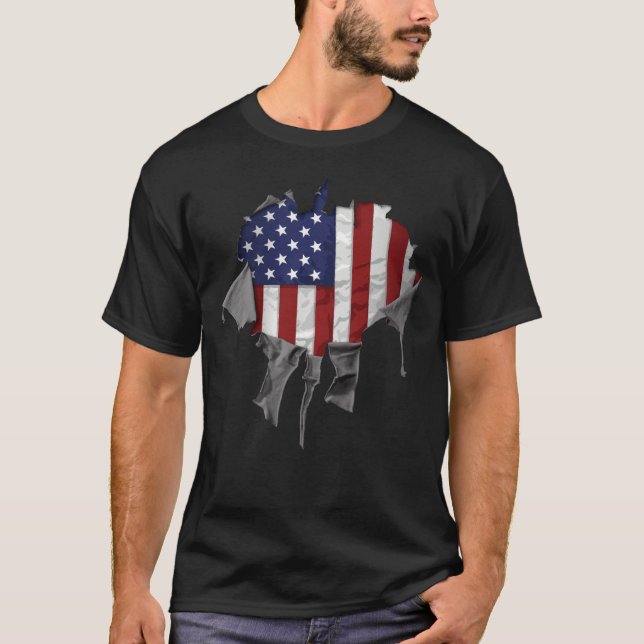 T-shirt Drapeau américain déchiré, déchiré et déchiré (Devant)
