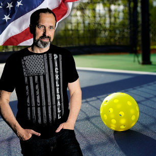 T-shirt Drapeau américain défraîchi Pickleball noir