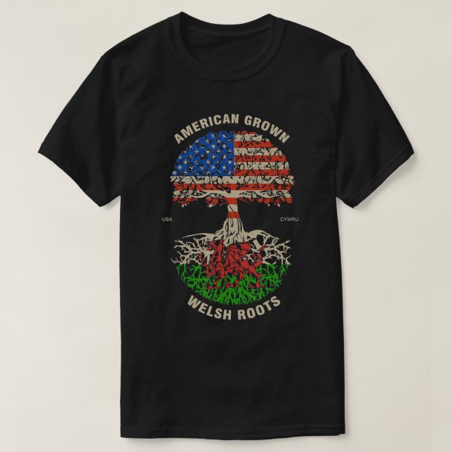 T-shirt Drapeau américain des racines galloises (Design devant)