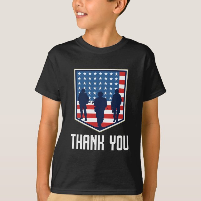 T-shirt Drapeau américain des soldats Mercis (Devant)