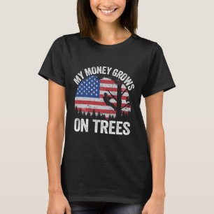 T-shirt Drapeau américain d'escalade d'arbre arboriculteur