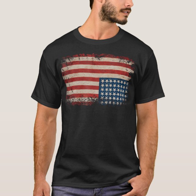 T-shirt Drapeau Américain Distress Vers Le Bas États-Unis (Devant)