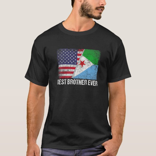 T-shirt Drapeau Américain & Drapeau Djibouti Meilleur Frèr (Devant)