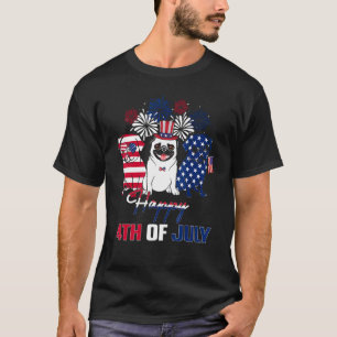 T-shirt Drapeau américain du 4 juillet Trois Pug Rouge Bla