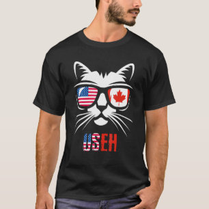 T-shirt Drapeau américain du Canada Chat États-Unis Eh