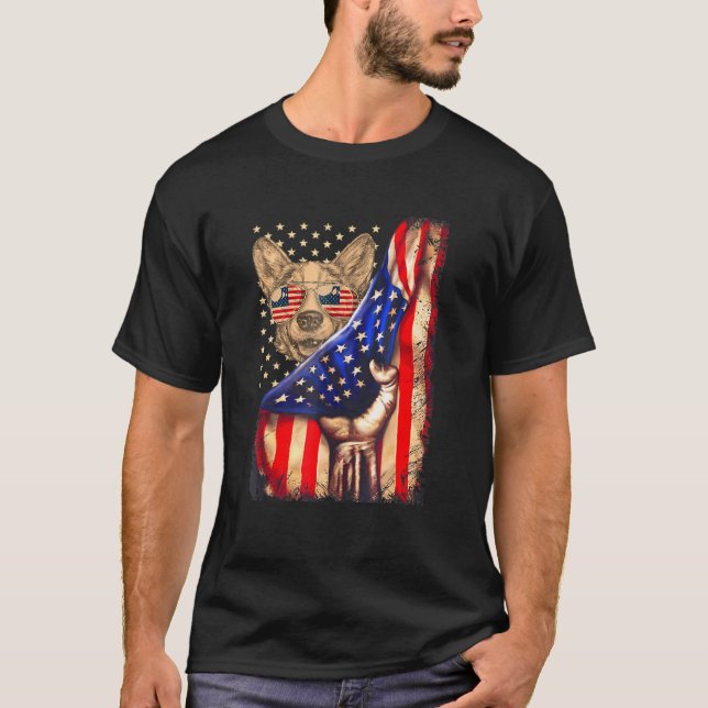 T-shirt Drapeau américain du chien propriétaire de Corgi P (Devant)