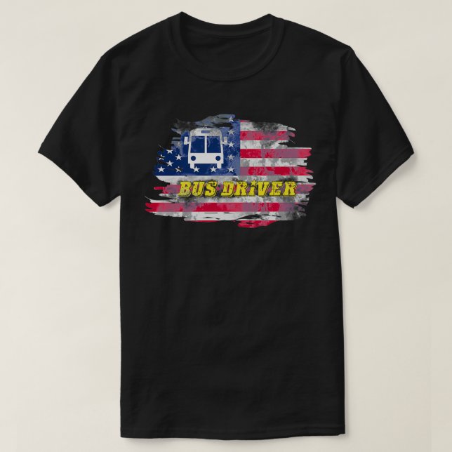 T-shirt Drapeau américain du conducteur de bus simple (Design devant)