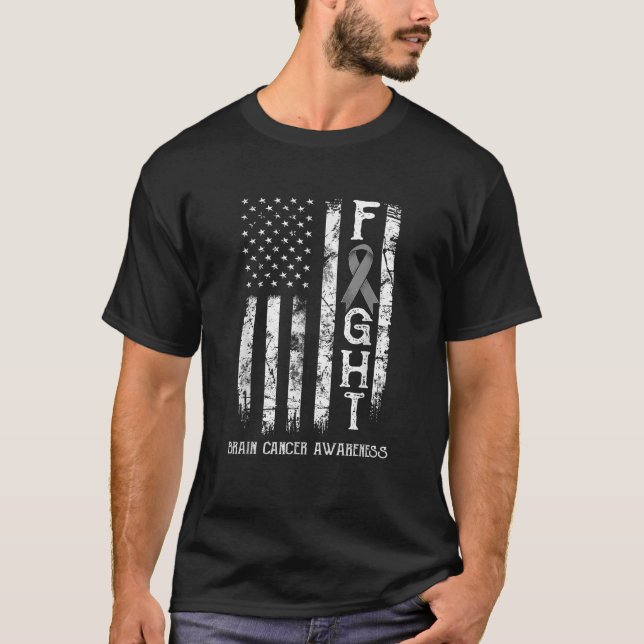 T-shirt Drapeau américain du guerrier du cancer du cerveau (Devant)
