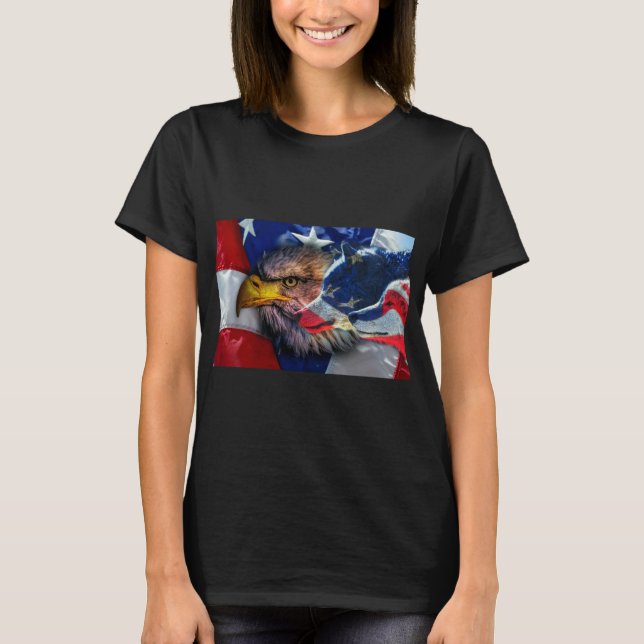 T-shirt Drapeau américain du loup d'aigle chauve (Devant)