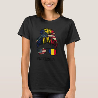 T-shirt Drapeau américain du Tchad USA Chignon désordonn