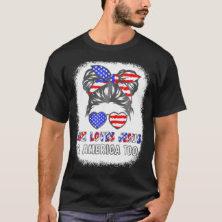 T-shirt Drapeau Américain Elle Aime Jésus Amérique Aussi C