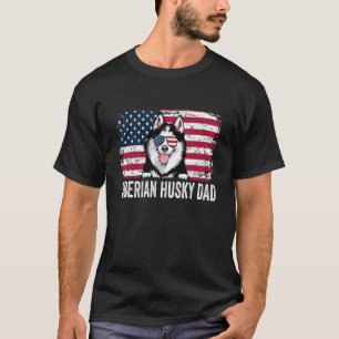T-shirt Drapeau américain en détresse Sibérie Husky Papa F