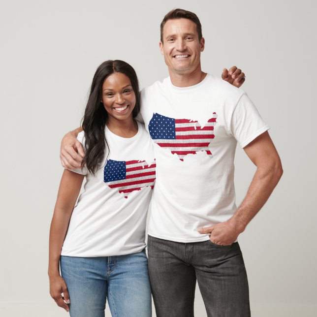 T-shirt Drapeau américain et carte (Unisexe)
