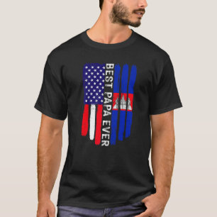 T-shirt Drapeau américain et drapeau cambodgien Best Papa