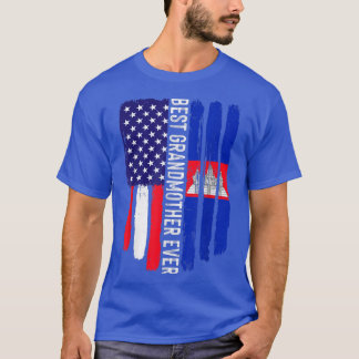 T-shirt Drapeau américain et drapeau du Cambodge Meilleur 