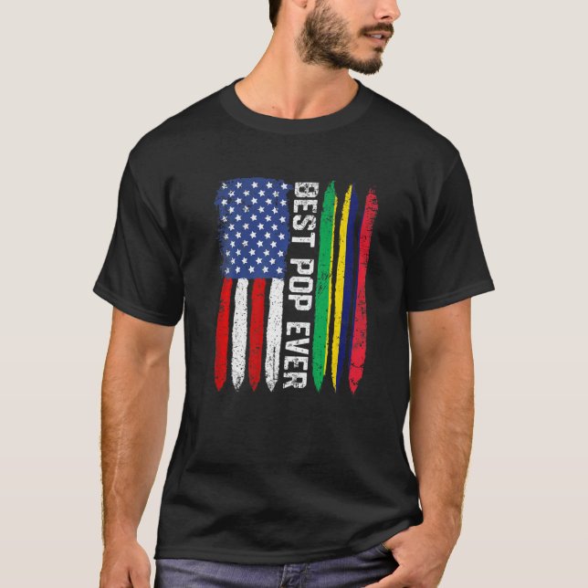T-shirt Drapeau américain et drapeau mauricien Meilleure p (Devant)