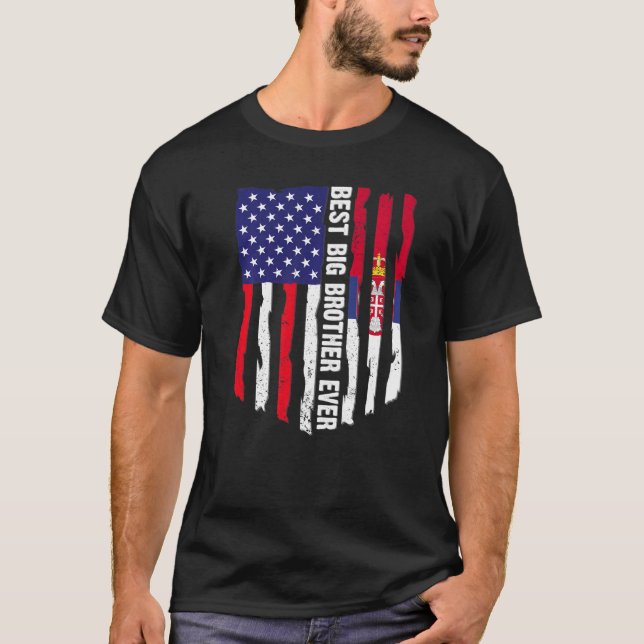 T-shirt Drapeau américain et drapeau serbe Meilleur Grand  (Devant)