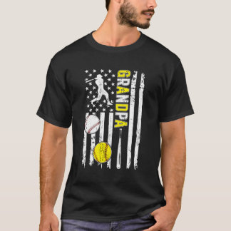T-shirt Drapeau Américain Fier De Baseball Softball Grandp