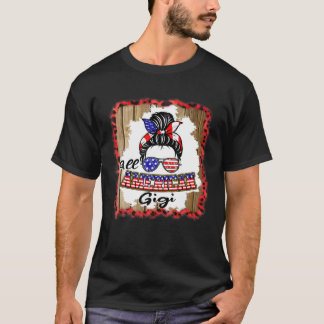 T-shirt Drapeau américain Gigi Patriotic Messy Bun Usa 4E