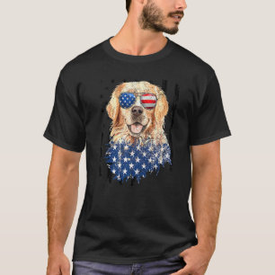 T-shirt Drapeau Américain Golden Retriever Usa Retro 4e Ju