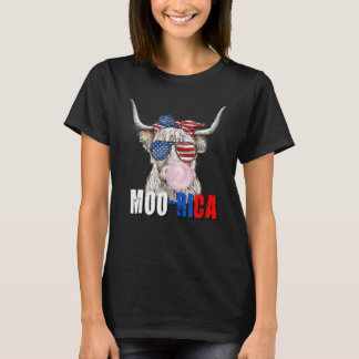 T-shirt Drapeau Américain Highland Cow Moo Rica 4 Juillet 