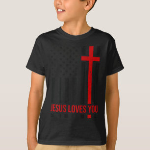 T-shirt Drapeau américain homme Jésus vous aime Foi chréti