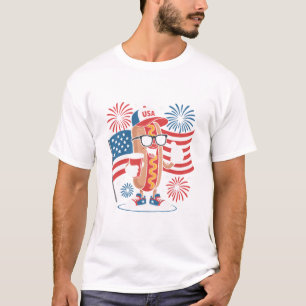 T-shirt Drapeau américain hotdog du 4 juillet Feu d'artifi