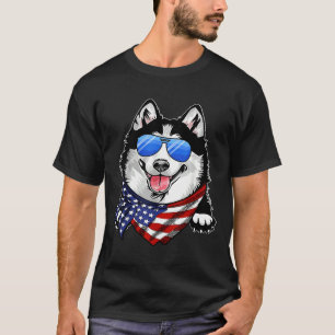 T-shirt Drapeau américain Husky de Sibérie 4 juillet