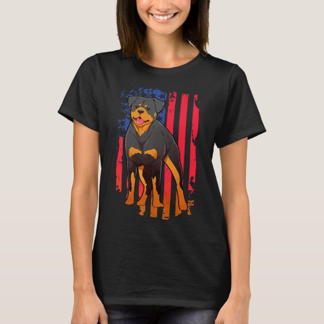 T-shirt Drapeau américain incroyable Rottweiler cadeau Pat (Devant)