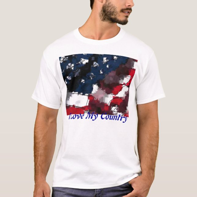 T-shirt Drapeau américain, j'aime mon pays (Devant)