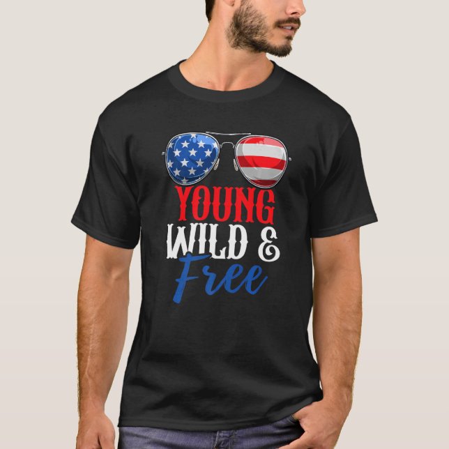 T-shirt Drapeau Américain Jeune Et Libre 4 juillet (Devant)