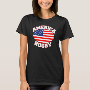 T-shirt Drapeau Américain Joueurs de Rugby Ball Sports Usa