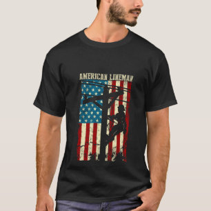 T-shirt Drapeau américain Lineman Cadeau de câble électriq