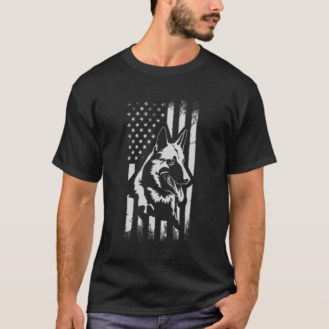 T-shirt Drapeau Américain Malinois Belge Pour Chien (Devant)