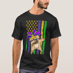 T-shirt Drapeau Américain Mardi Gras pug Chien Festival Ch
