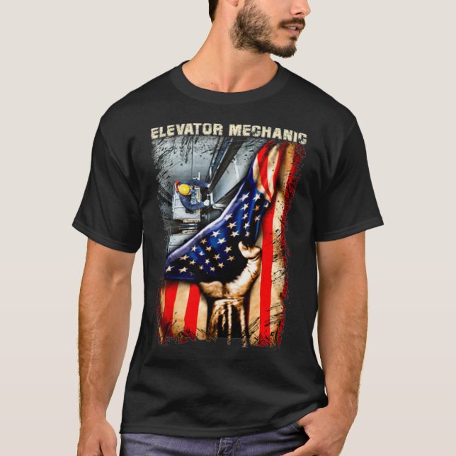 T-shirt Drapeau américain mécanique Ascenseur Premium (Devant)