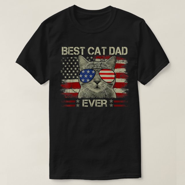 T-shirt Drapeau américain Meilleur Chat Papa Jamais Drôle  (Design devant)