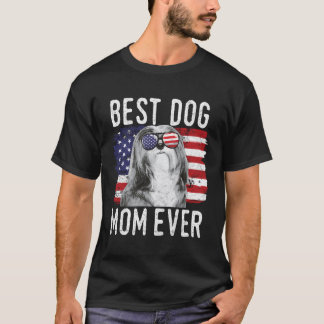 T-shirt Drapeau Américain Meilleur Chien Maman Ever Lhasa